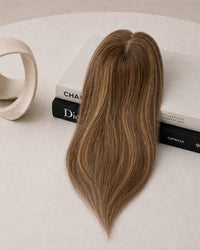 4.5"×5" Durable Lace Topper, shade T4/4/8 — close-up of the hair