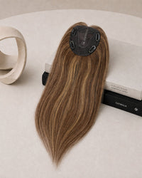 4.5"×5" Durable Lace Topper, shade T4/4/8 — close-up of the hair