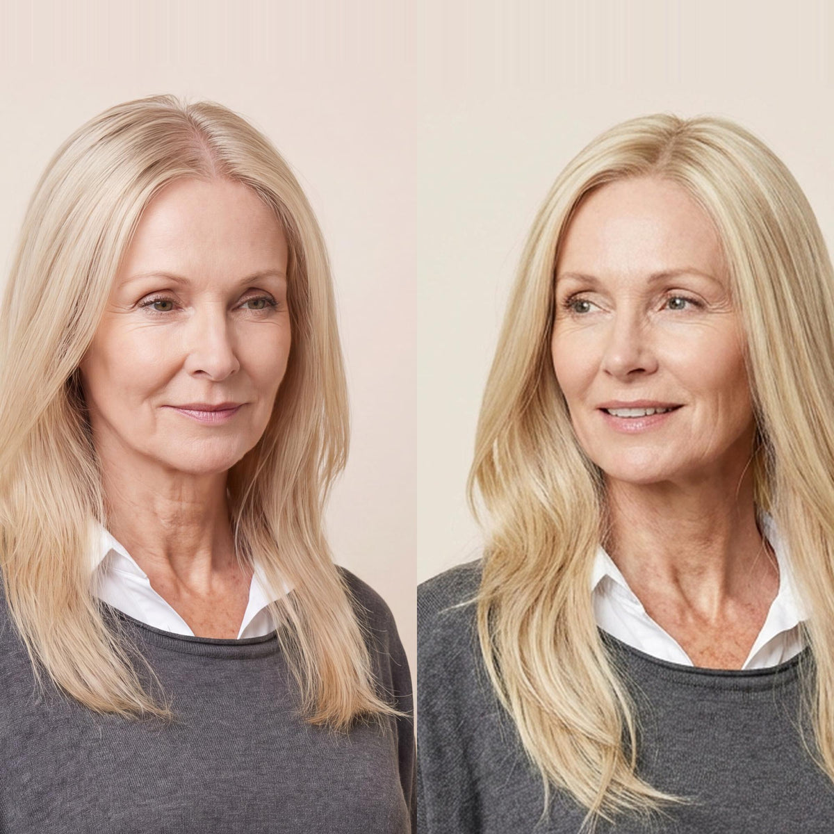 5.5"×6" New Injection Silk Top Diamond Topper, shade 1001 — before and after
