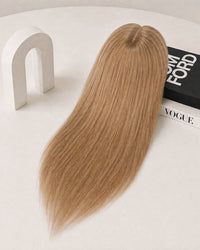 Silk hair topper with mono cap, long straight light brown hair