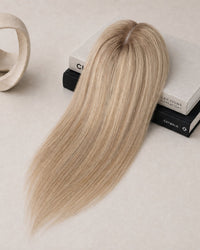 Silk lace hair topper, light blonde straight hair bundle on circular lace base