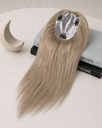 Silicone-skin hair topper with long straight blonde hair