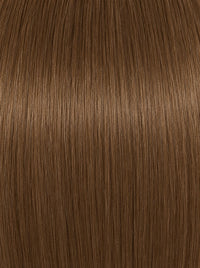 Hair integration topper with smooth, medium brown strands