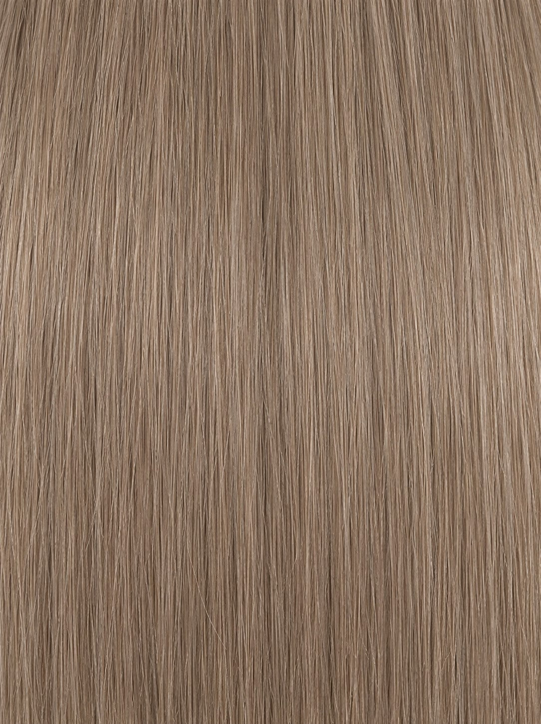 Hair integration topper with smooth, cool taupe brown strands