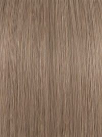 Hair integration topper with smooth, cool taupe brown strands
