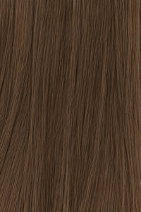 Hair integration topper with smooth, deep brown strands