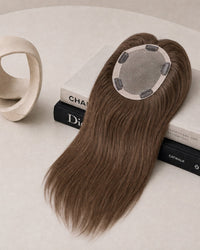 5.5"x 6" silk base Topper, shade 4 — close-up of the hair