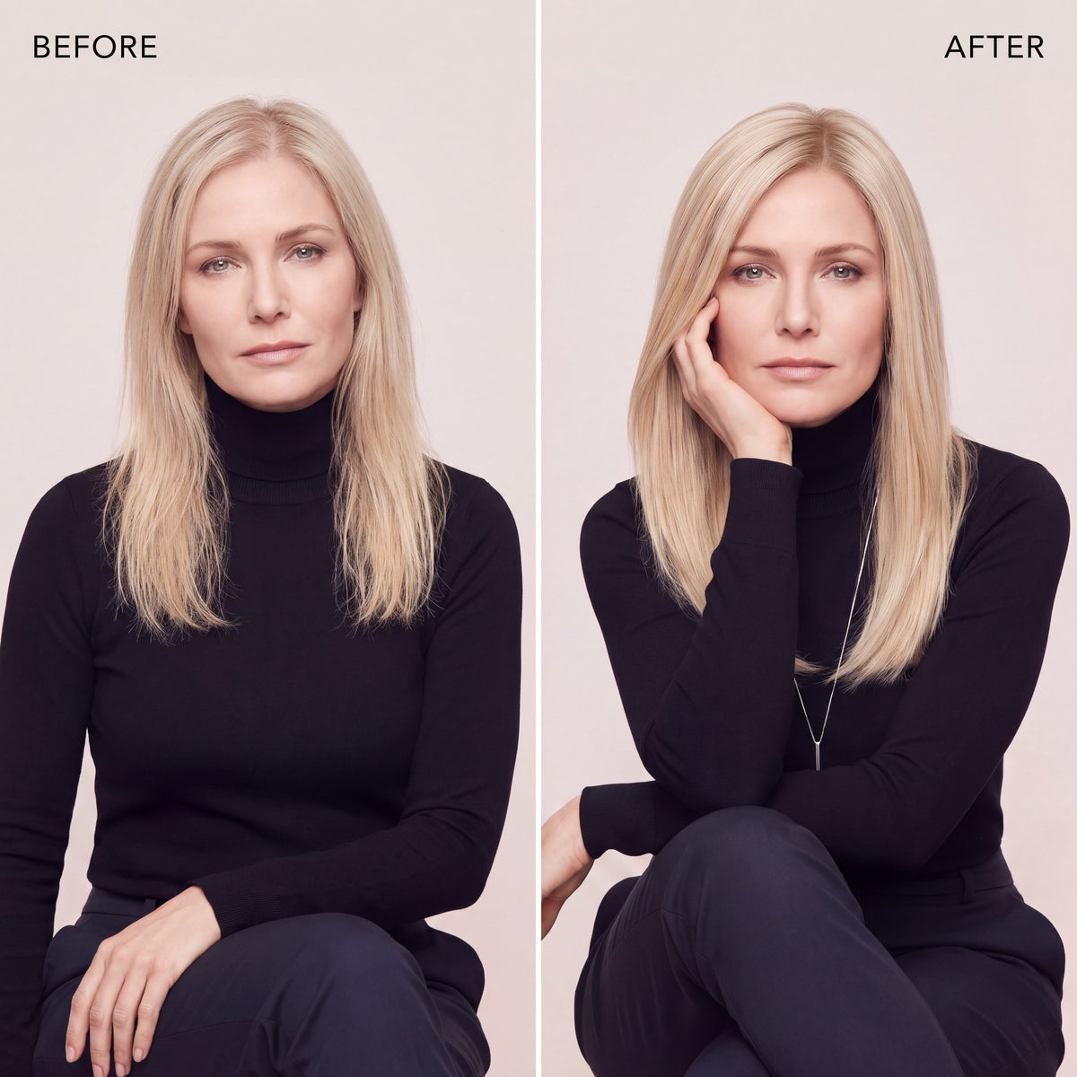 Long straight blonde hair topper with natural hairline, head-worn