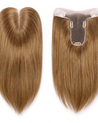 Light brown hair topper with clear base and three fastening clips