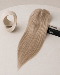Light blonde hair topper with clear base and three fastening clips