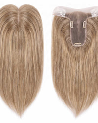 Blonde hair topper set with U-shaped base and clip attachments