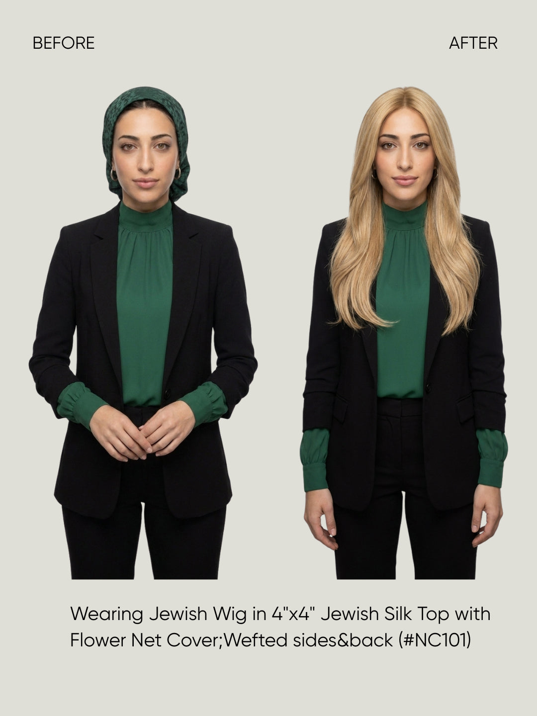 4x4 Silk Top with Flower Net Cover and Wefted Sides & Back Sheitel Jewish Wig