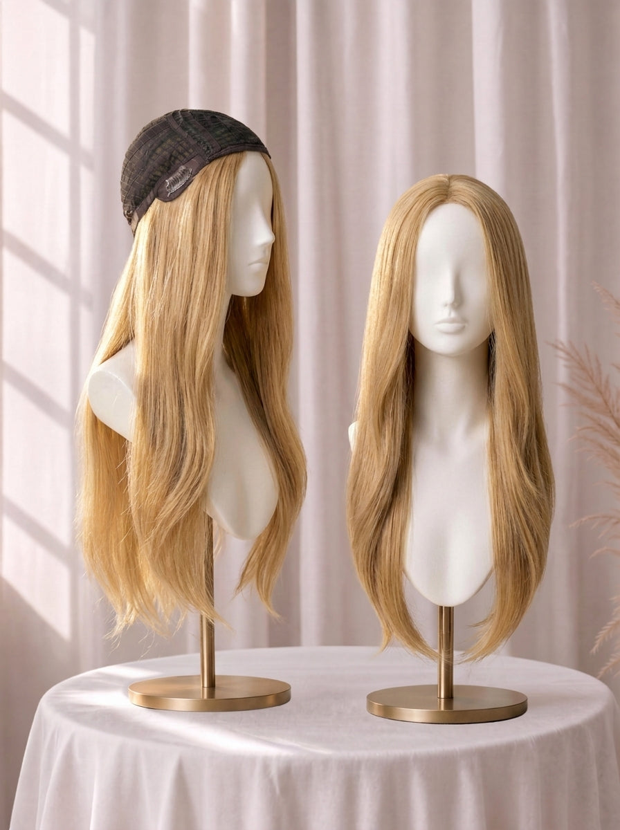 4x4 Silk Top with Flower Net Cover and Wefted Sides & Back Sheitel Jewish Wig