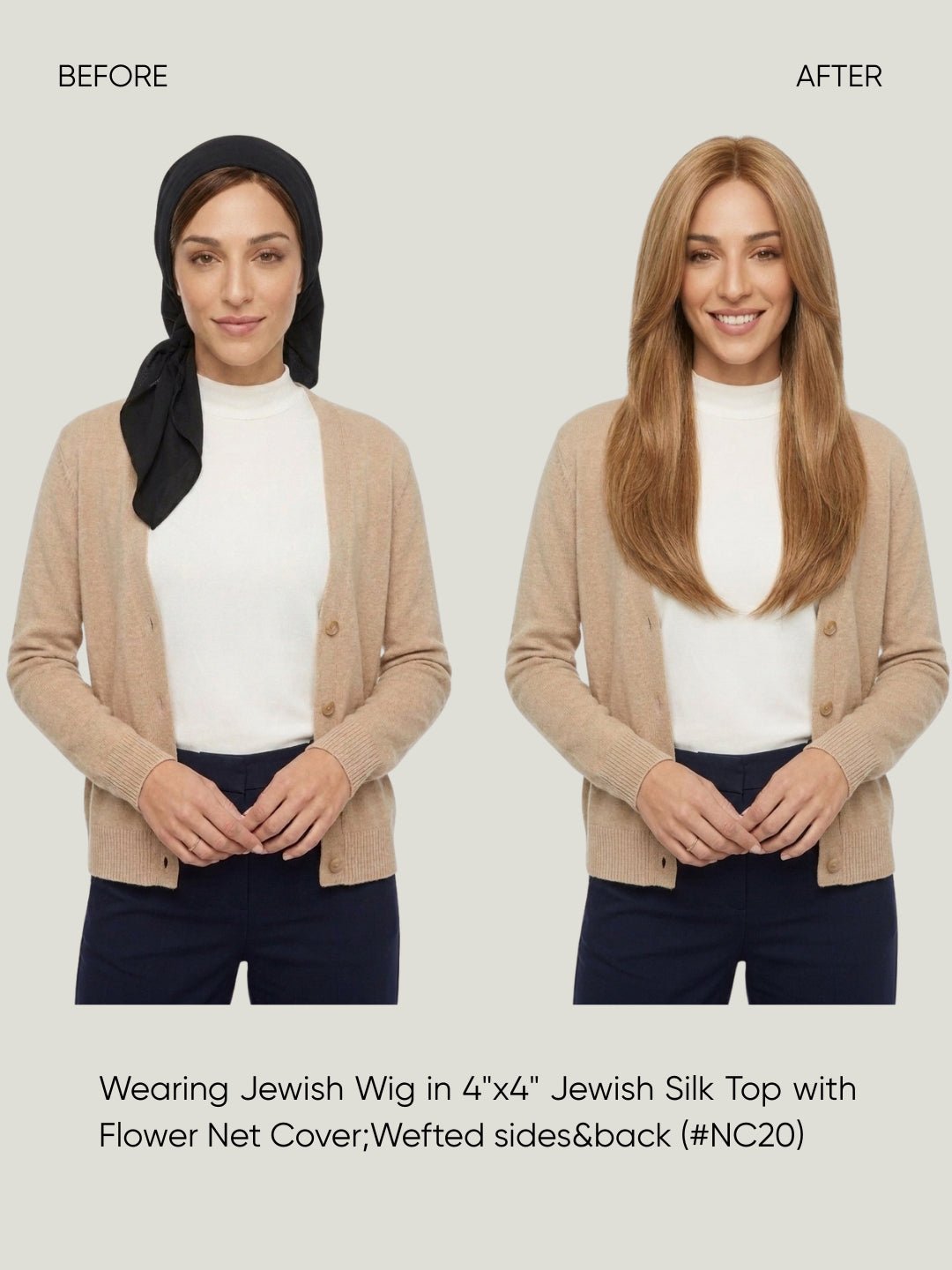 4x4 Silk Top with Flower Net Cover and Wefted Sides & Back Sheitel Jewish Wig