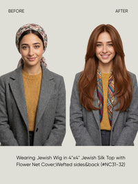 4x4 Silk Top with Flower Net Cover and Wefted Sides & Back Sheitel Jewish Wig