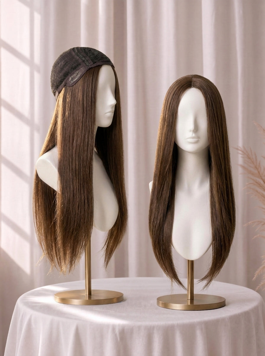 4x4 Silk Top with Flower Net Cover and Wefted Sides & Back Sheitel Jewish Wig