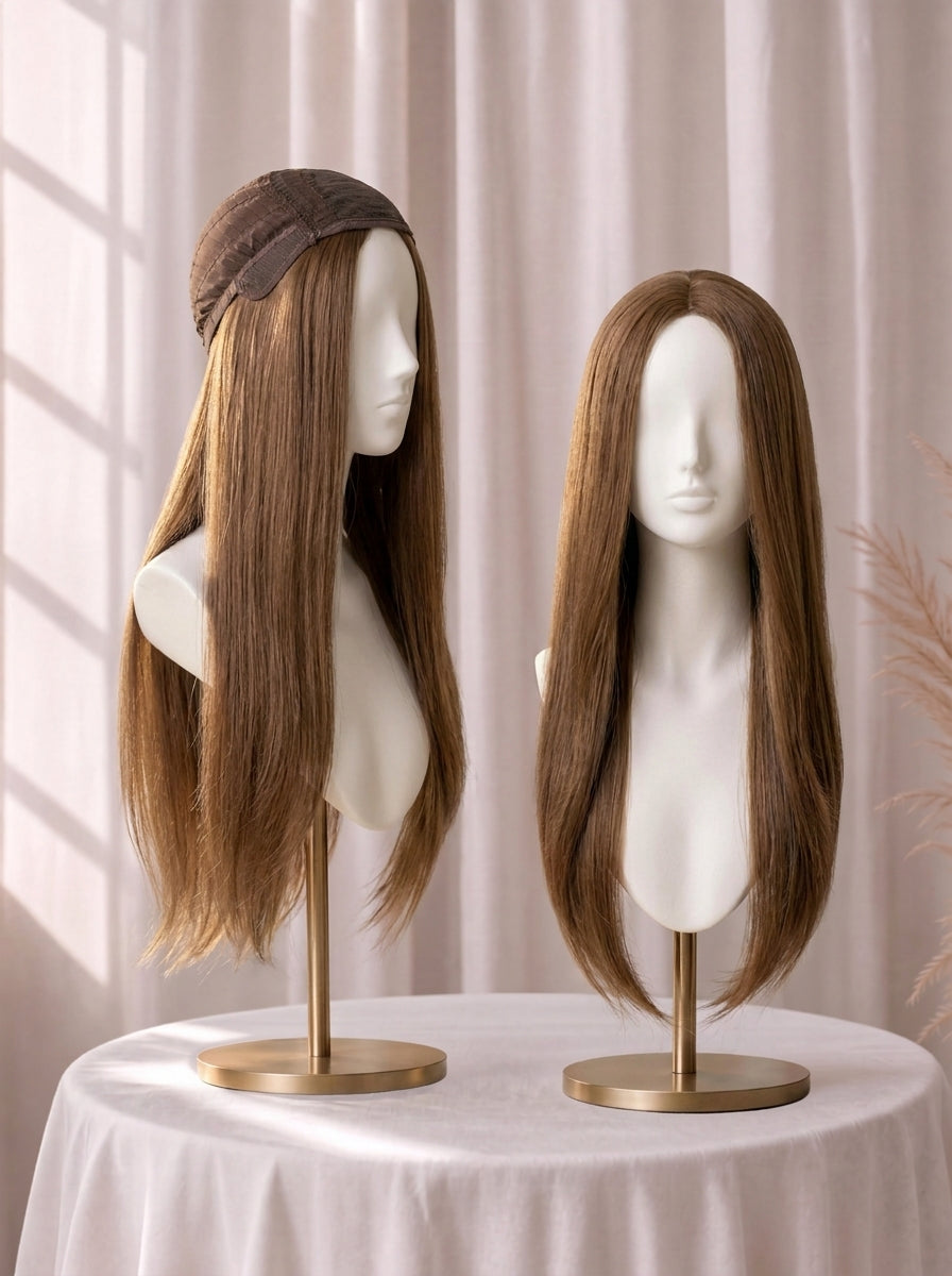 4x4 Silk Top with Flower Net Cover and Wefted Sides & Back Sheitel Jewish Wig
