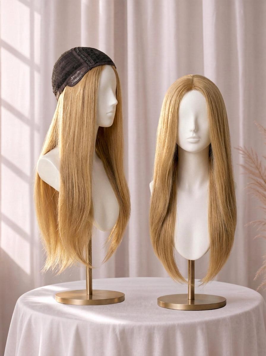 4x4 Silk Top with Flower Net Cover and Wefted Sides & Back Sheitel Jewish Wig