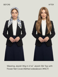 4x4 Silk Top with Flower Net Cover and Wefted Sides & Back Sheitel Jewish Wig