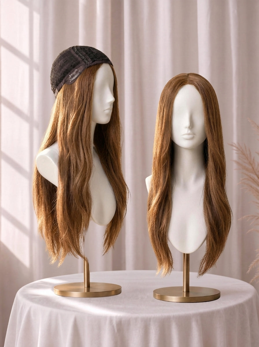 4x4 Silk Top with Flower Net Cover and Wefted Sides & Back Sheitel Jewish Wig