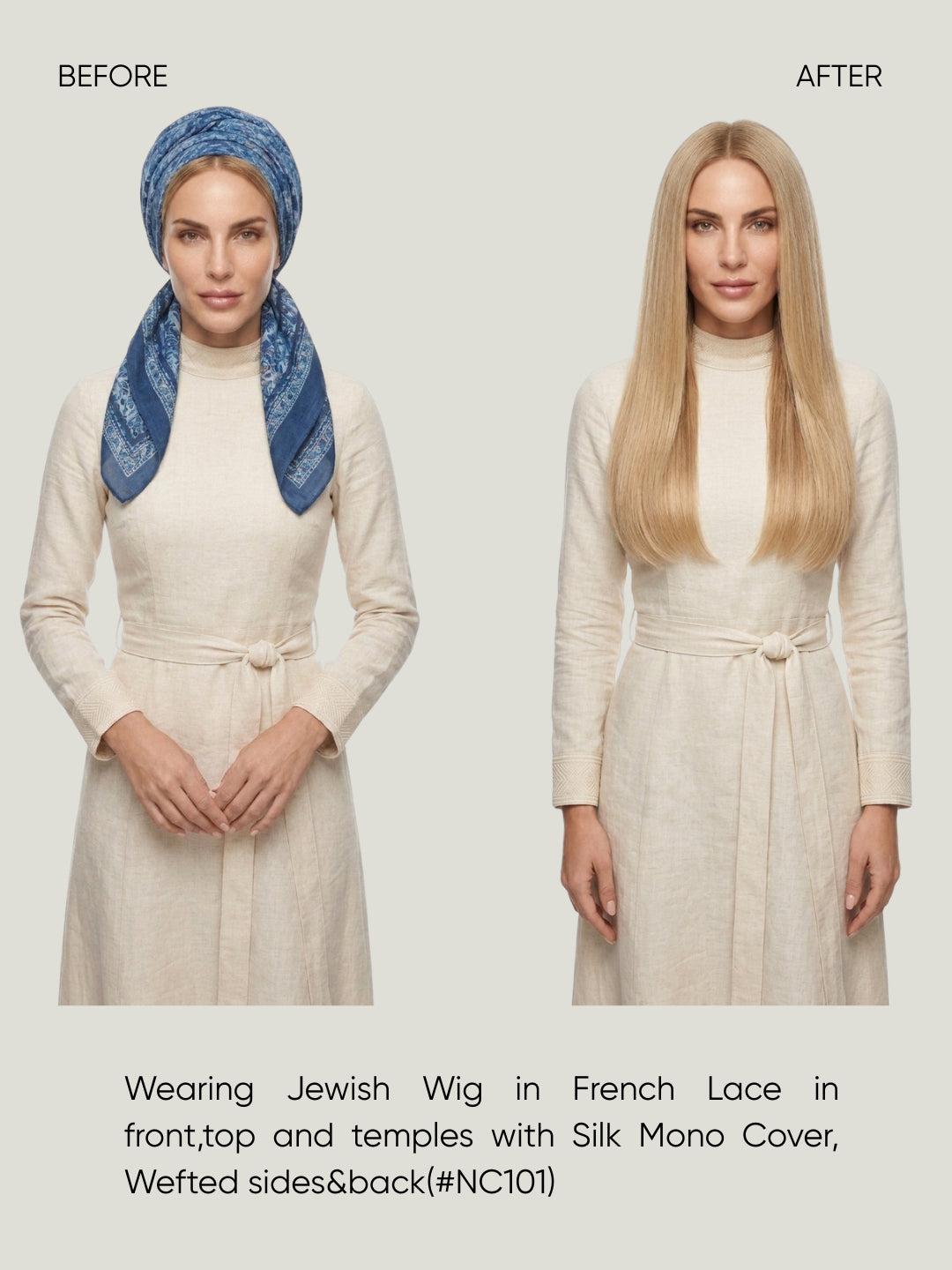 French Lace in Front, Top & Mono Cover with Wefted Sides & Back Jewish Wig
