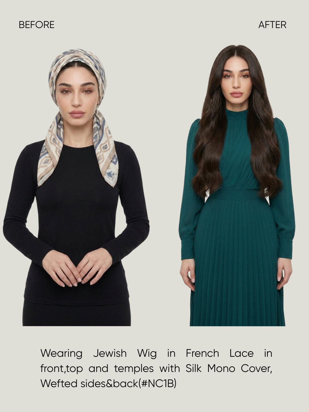 French Lace in Front, Top & Mono Cover with Wefted Sides & Back Jewish Wig