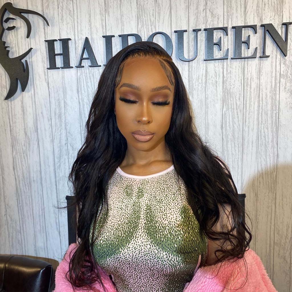 Makeup application class model with long dark hair and leopard-print top