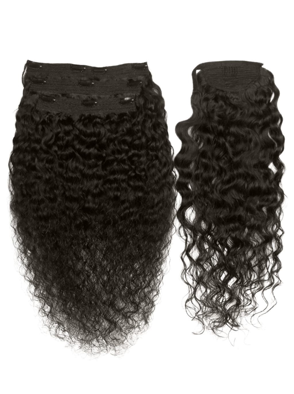 Water wave half-up half-down ponytail hairpiece, dark curly wavy strands with clips