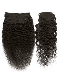 Water wave half-up half-down ponytail hairpiece, dark curly wavy strands with clips
