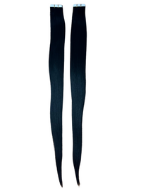 Straight tape-in hair extensions, dark black, long and sleek, two strands