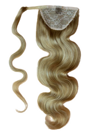 Blonde wrap ponytail hairpiece with wavy hair and lace front cap