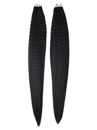 Black kinky straight tape-in extensions with two wefts