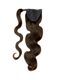 Natural brown wavy wrap ponytail hair extension with dark top wrap
