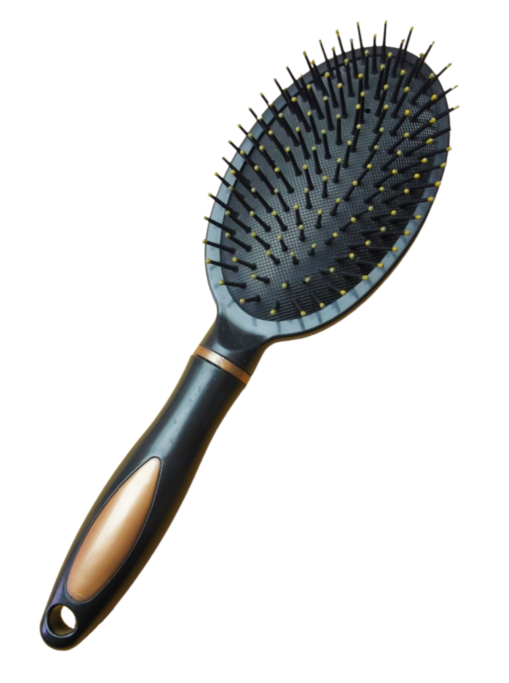 Hair Queen LA paddle brush with dark handle and black oval bristle cushion pad