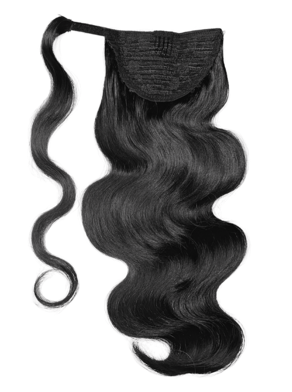 Black body wave wrap ponytail hairpiece with top flap