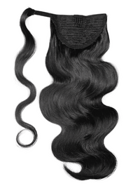 Black body wave wrap ponytail hairpiece with top flap