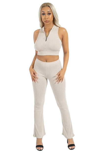 Beige Crop Top &amp; Pant Set