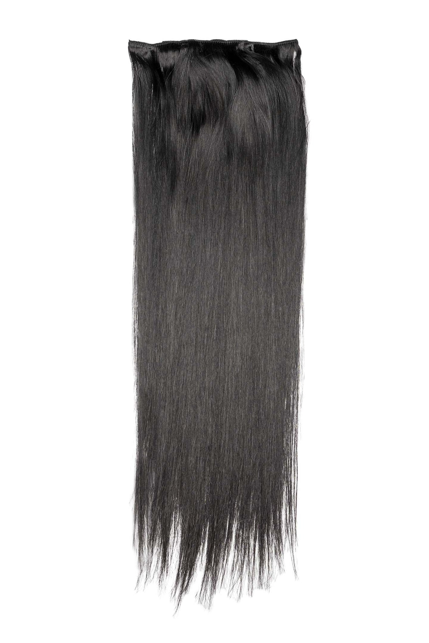Long straight black hair extensions, single weft panel